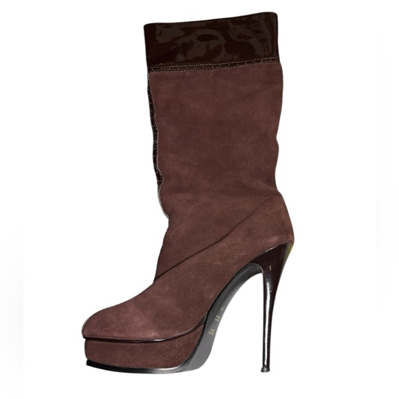 Yves Saint Laurent Brown Suede High Heel Boots EU 39 US 8.5 - Picture 1 of 15